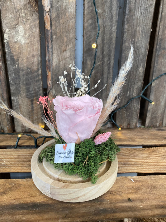Cloche rose éternelle et fleurs séchées